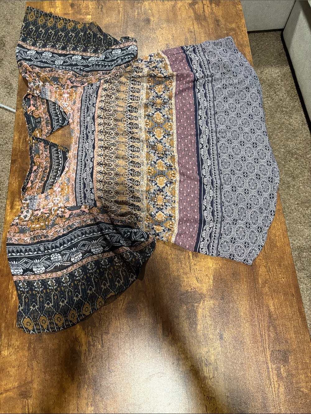 Lucky Brand Multi-Panel Boho Top- Mustard, Black & Mauve size L